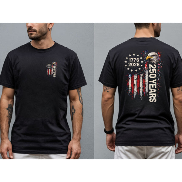 4th of July Flag 250 Years Black Gildan T-Shirt