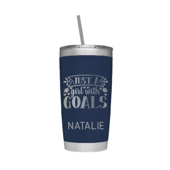 Just a Girl with Goals Graduation Laser Engraved Tumbler with Name on Front