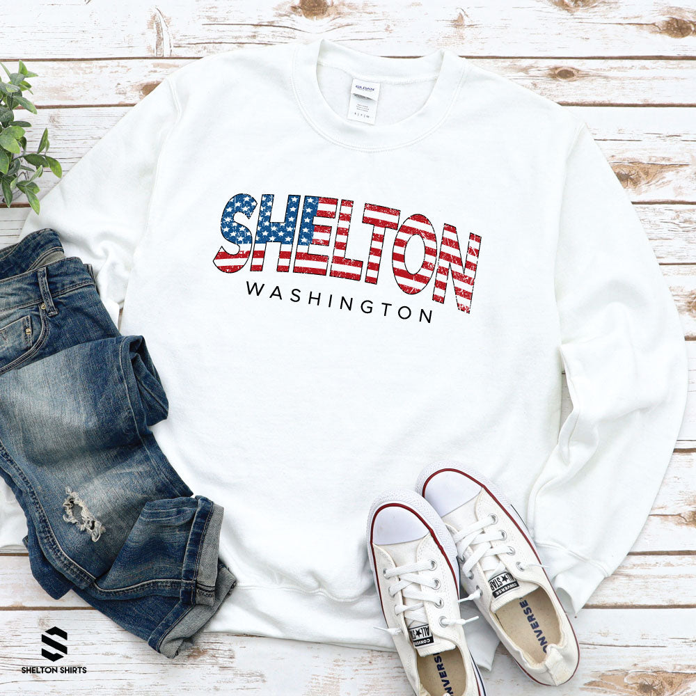 Shelton Washington American Flag Distressed Design