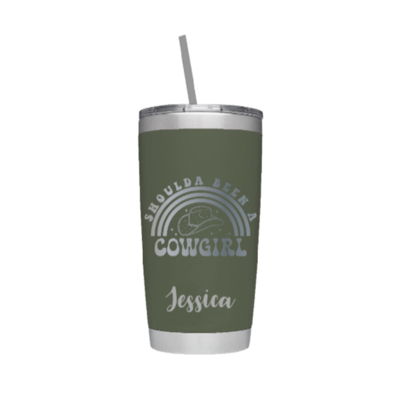 Shoulda Been a Cowgirl Personalized Laser Engraved Tumbler