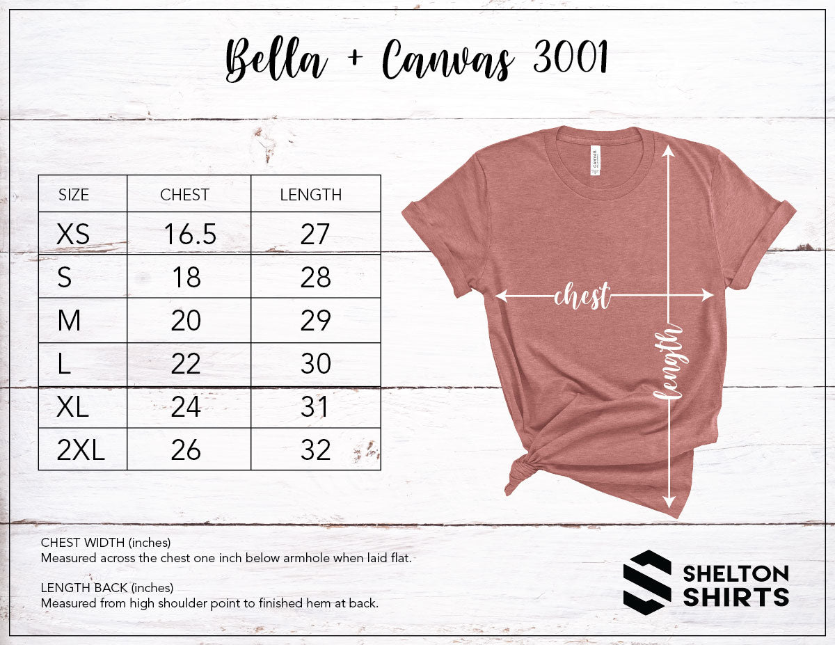 Bella Canvas 3001 size chart