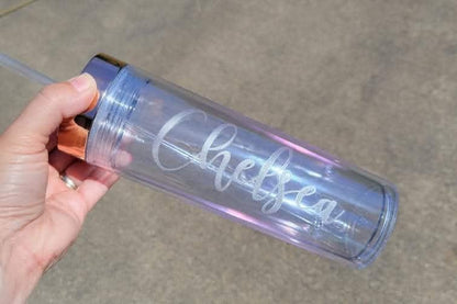 Bridal Party Personalized Handwritten Name Skinny Clear Acrylic Tumbler with Straw