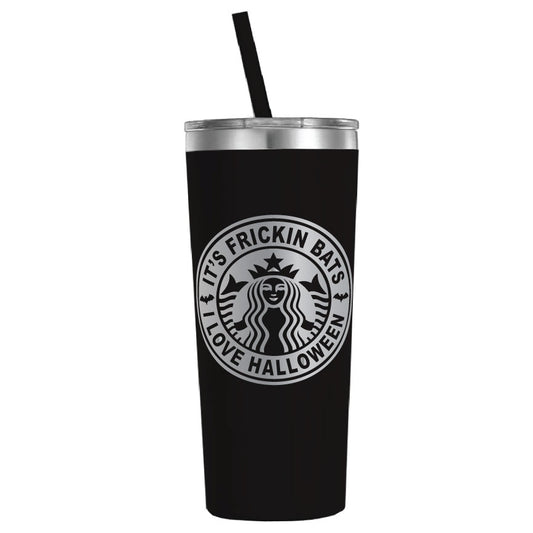 It's Frickin Bats I Love Halloween Starbucks Engraved Black 22oz Tumbler