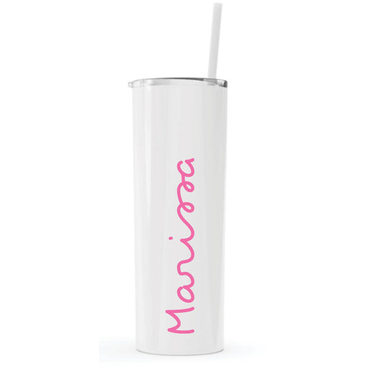 Love Island White 20oz Tumbler with Hot Pink Name