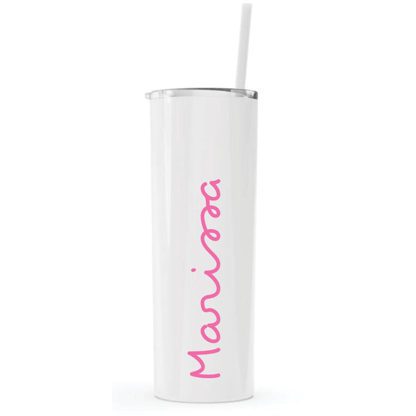 Love Island White 20oz Tumbler with Hot Pink Name