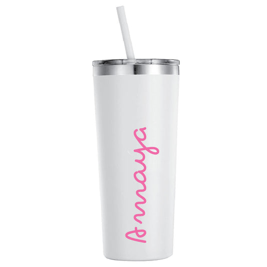 Love Island White 22oz Tumbler with Hot Pink Name