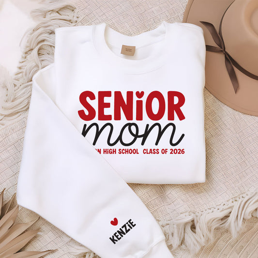 Senior Mom / Parent Class of 2026 with Name and Heart on Sleeve