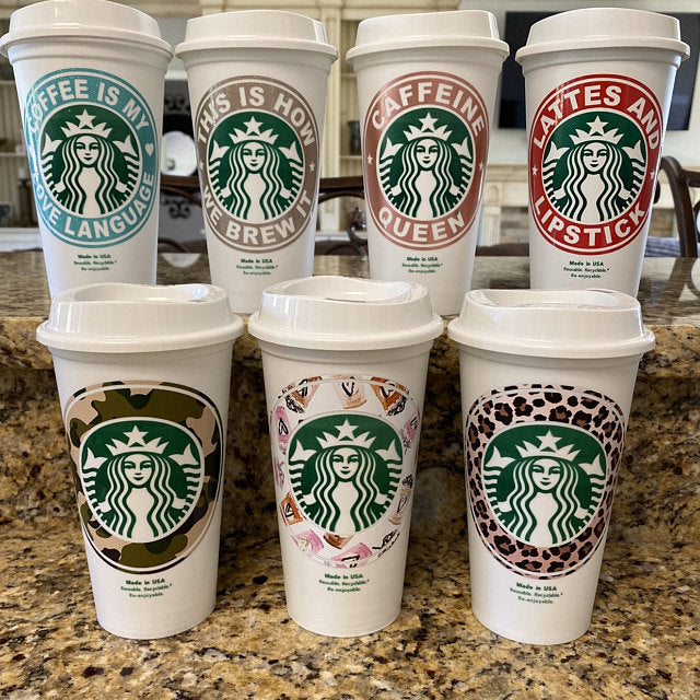 Personalized 16 oz Starbucks Reusable Cup with Custom Vinyl Decal or Decal Only