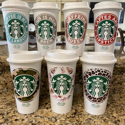 Personalized 16 oz Starbucks Reusable Cup with Custom Vinyl Decal or Decal Only