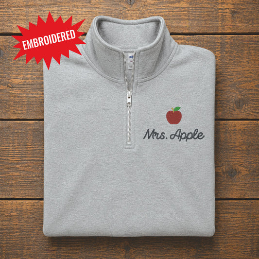Teacher Name with Apple Embroidered Quarter Zip
