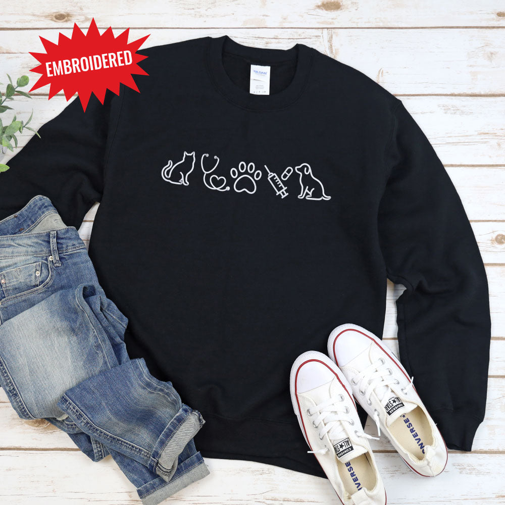 Vet Animal Icons Embroidered Sweatshirt