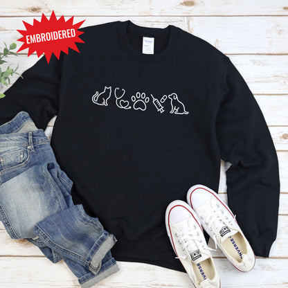 Vet Animal Icons Embroidered Sweatshirt