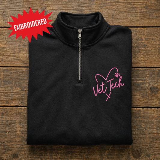 Vet Tech with Heart and Paw Embroidered Quarter Zip