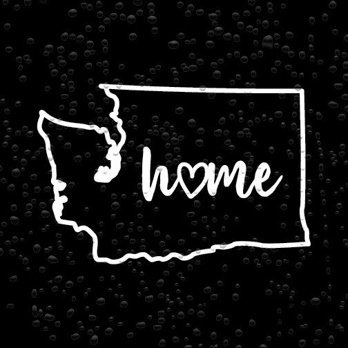 Washington State Outline with Script Home and Heart Vinyl Decal Car Sticker