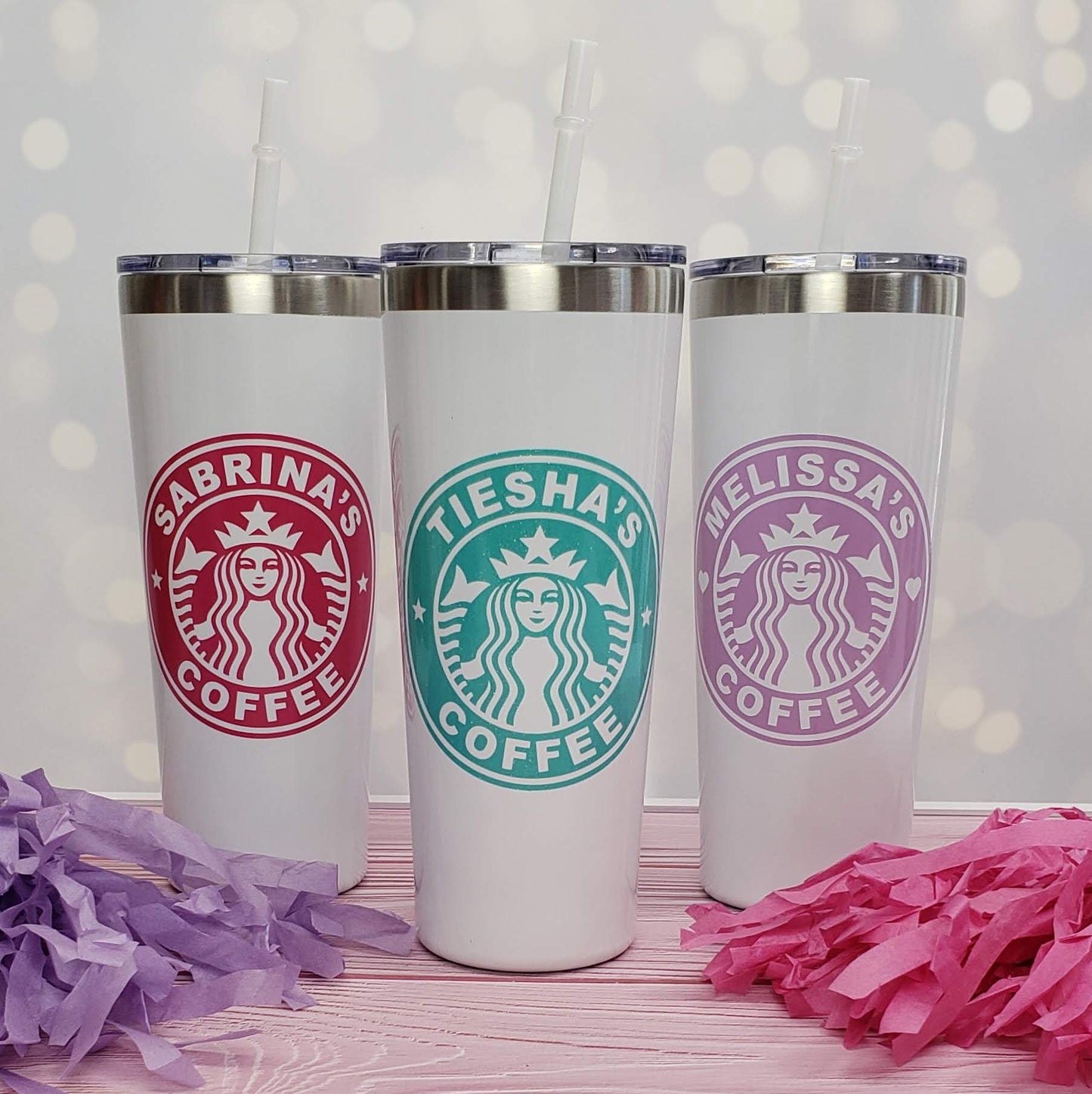 Glitter Blush Hot Tumbler Personalized Black Starbucks Logo