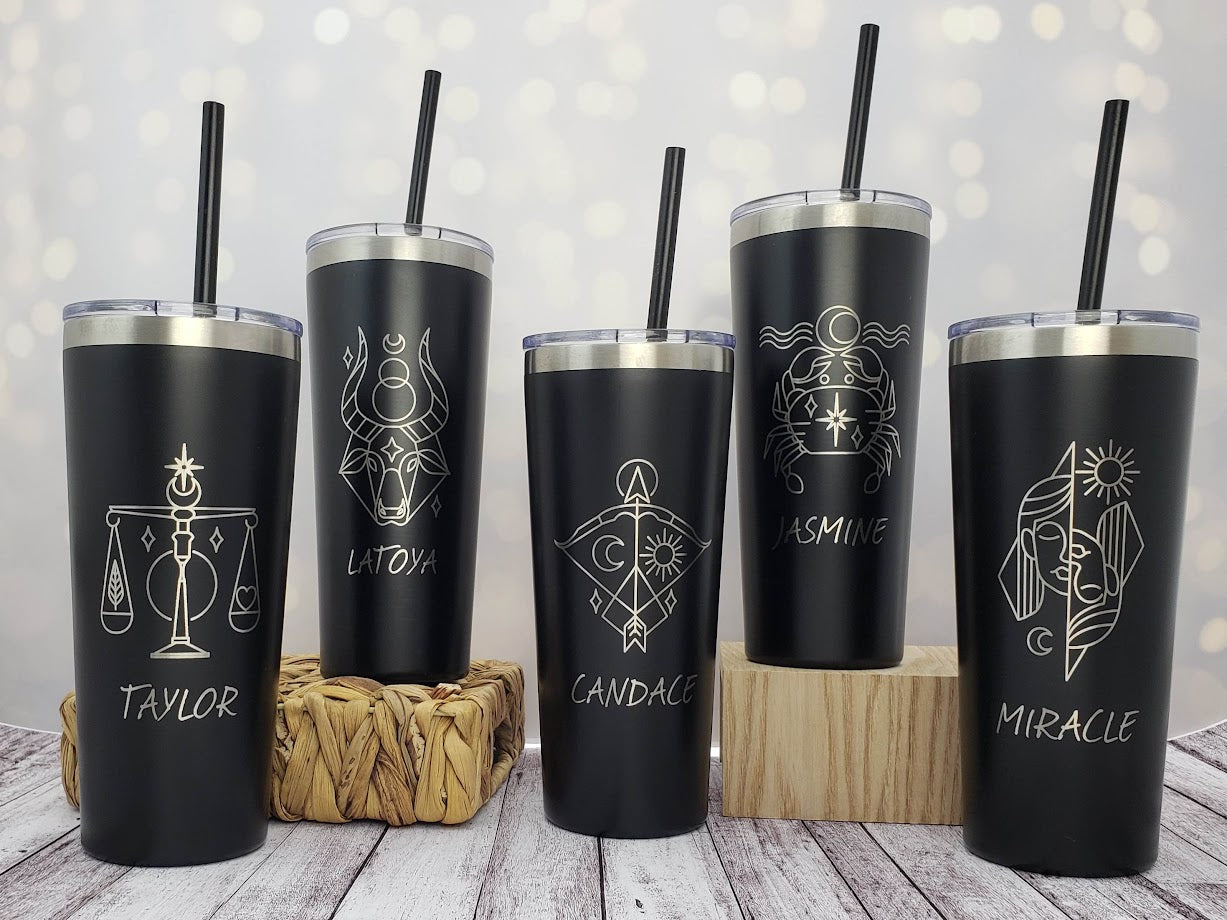 Zodiac Sign with Name Engraved Personalized Tumbler