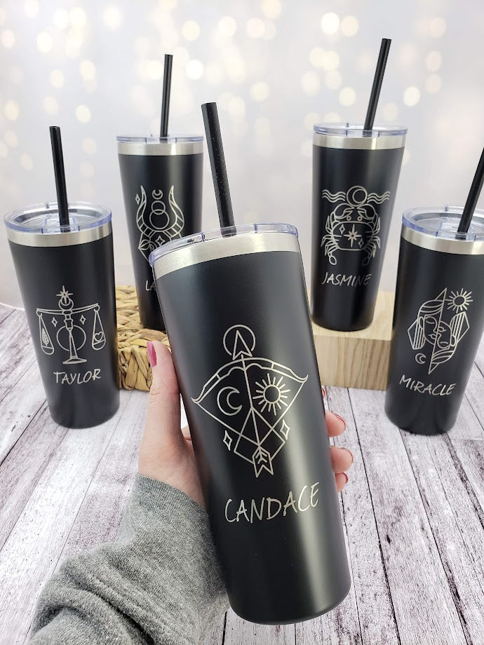 Zodiac Custom Insulated Tumbler With Straw Large Iced Coffee Cup