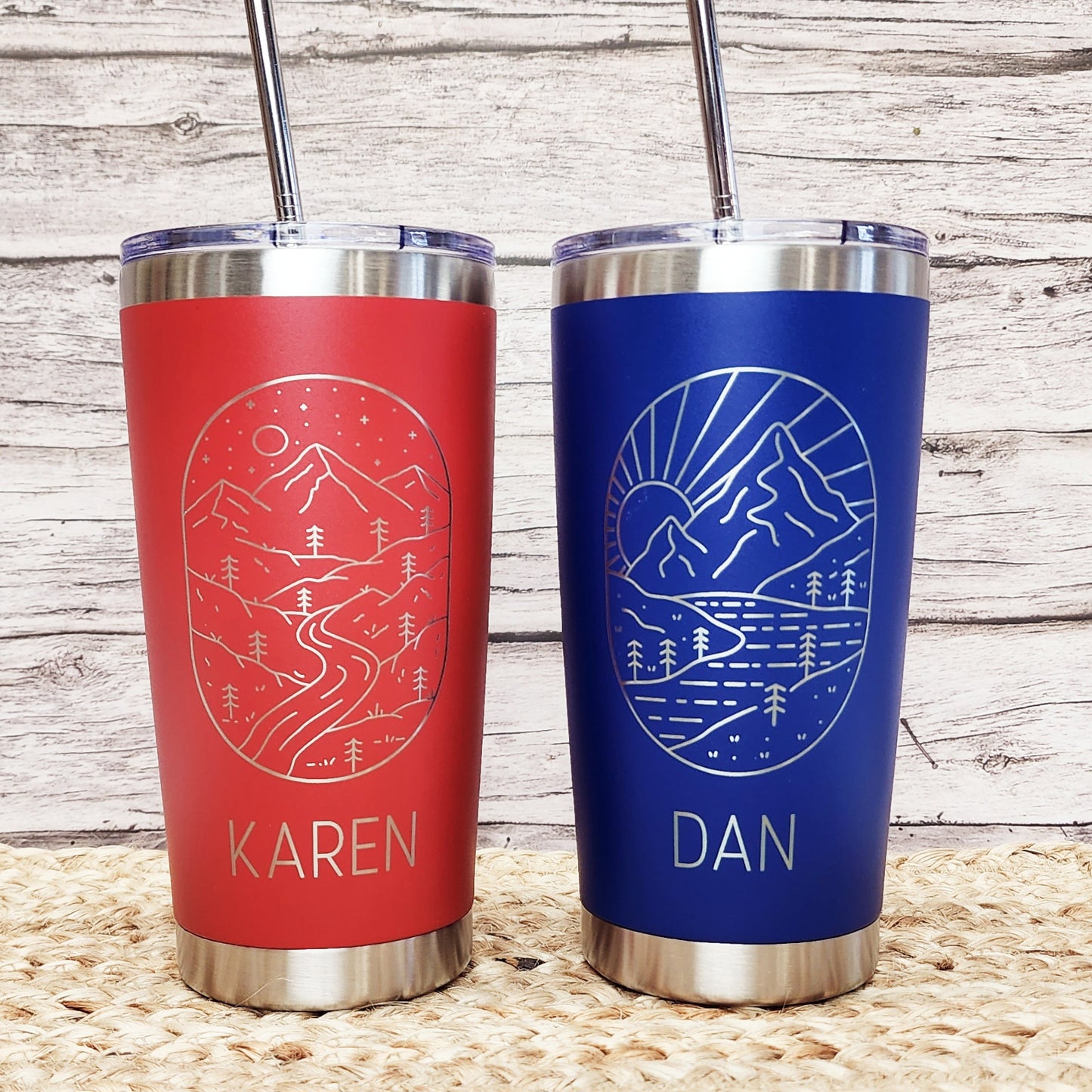 Outdoor Laser Engraved Tumbler with name - 20oz Hot Tumbler with Silver Stainless Straw