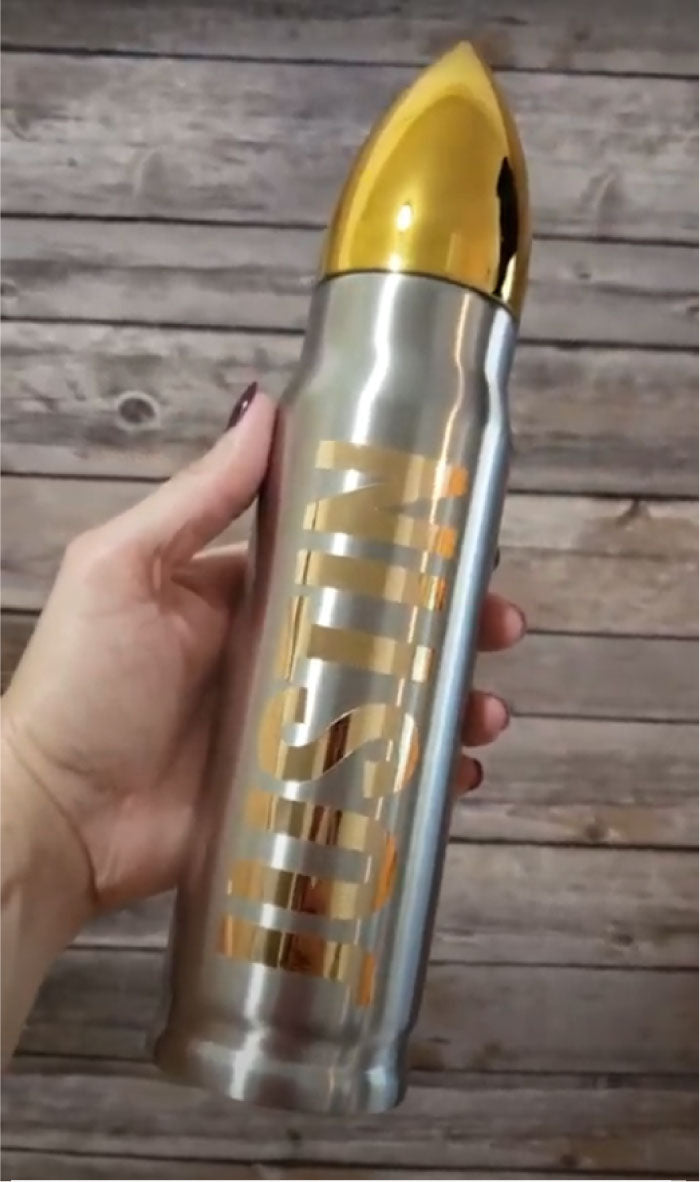 Silver Bullet Tumbler with Personalized Name in Gold Chrome