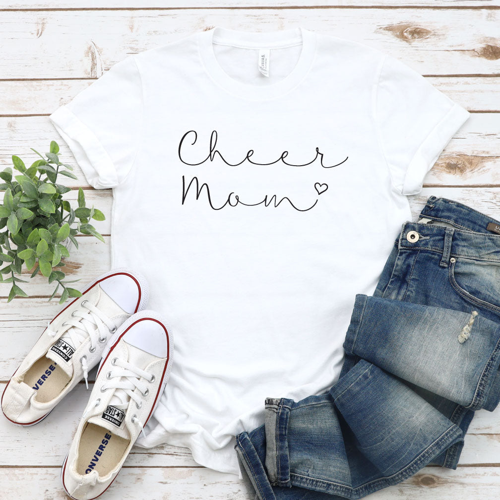 Cheer Mom Simple Script with Heart T-Shirt