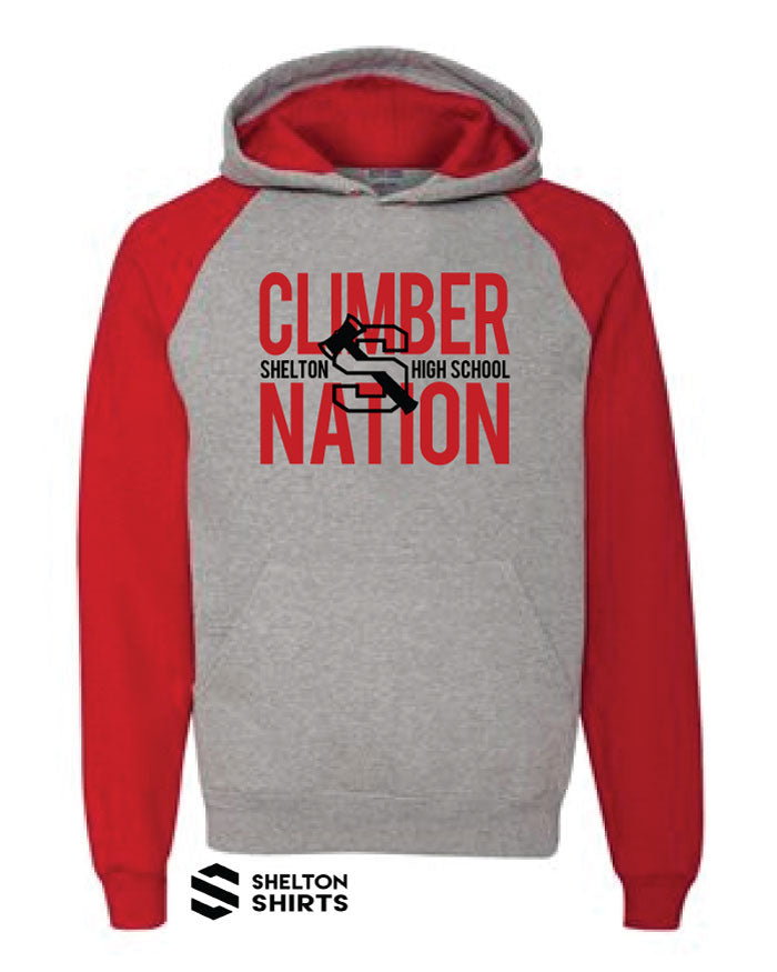 Climber Nation with Shelton Logo Red and Grey Hoodie Sweatshirt