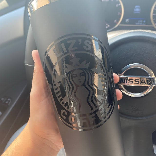 Rose Gold Tumbler with Matte Black Personalized Starbucks Logo Decal