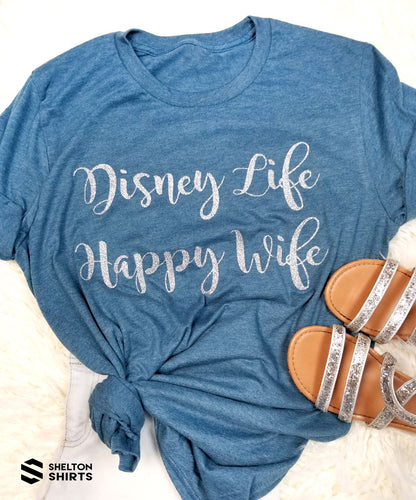 Disney Life Happy Wife Black Glitter Comfy T-Shirt