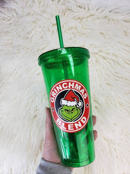 Grinchmas blend green tumbler with Grinch Decal