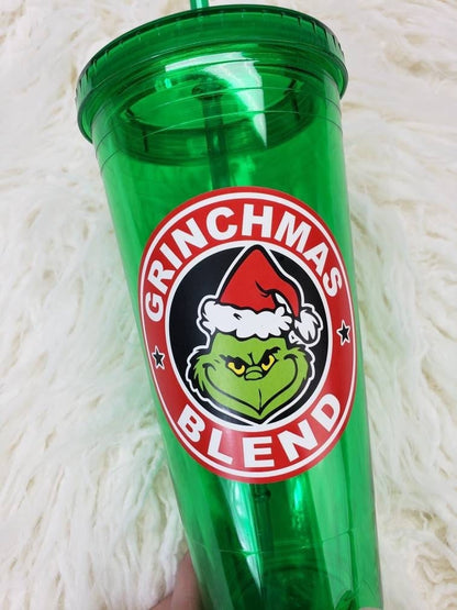 Grinchmas blend green tumbler with Grinch Decal