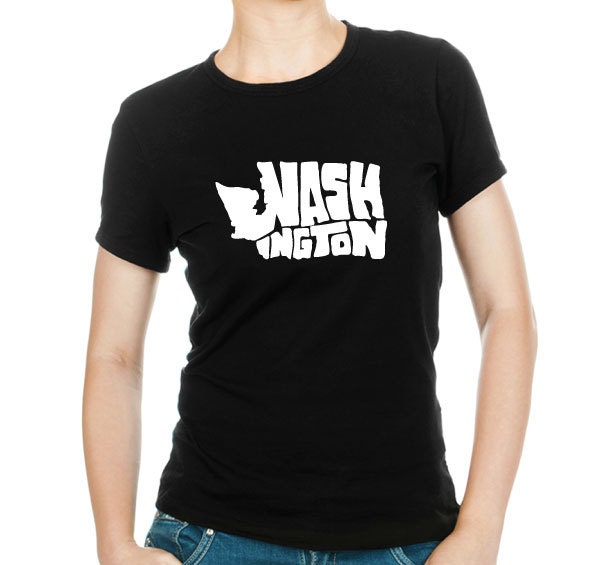 Washington State Word Art Unisex Bella T-shirt - Pacific Northwest - WA State Shape