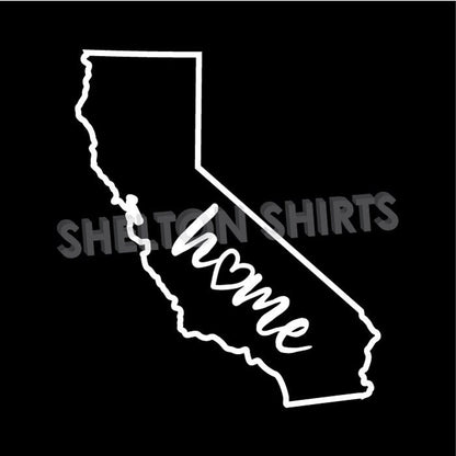 California State Outline with Script Home and Heart Vinyl Decal Car Sticker