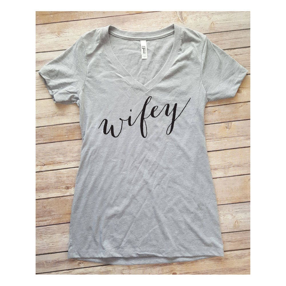 Wifey Trendy Script Womens V-neck T-shirt