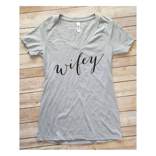 Wifey Trendy Script Womens V-neck T-shirt