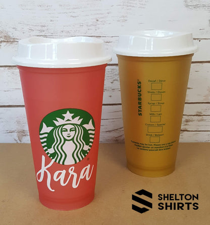 Personalized Shimmery Starbucks Reusable Cups - Your choice of 5 colors