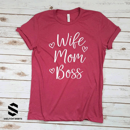 Wife Mom Boss Script Super Soft Heather Raspberry Cotton Comfy T-Shirt