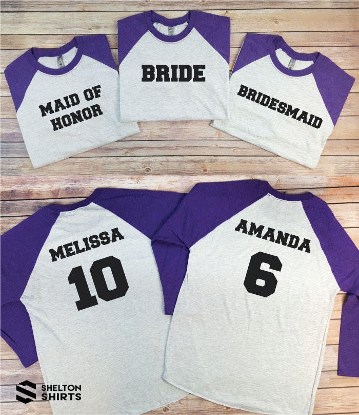 Wedding Bridal Party Baseball Jersey 3/4 Sleeve Raglans for Bridesmaids, Maid of Honor and Bride