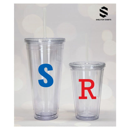 Personalized Initial on Clear Acrylic Tumbler with Straw
