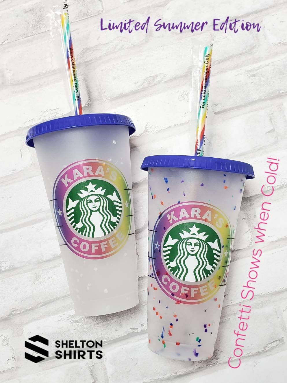 Personalized Rainbow Decal on Starbucks 24 oz Venti Reusable Cold