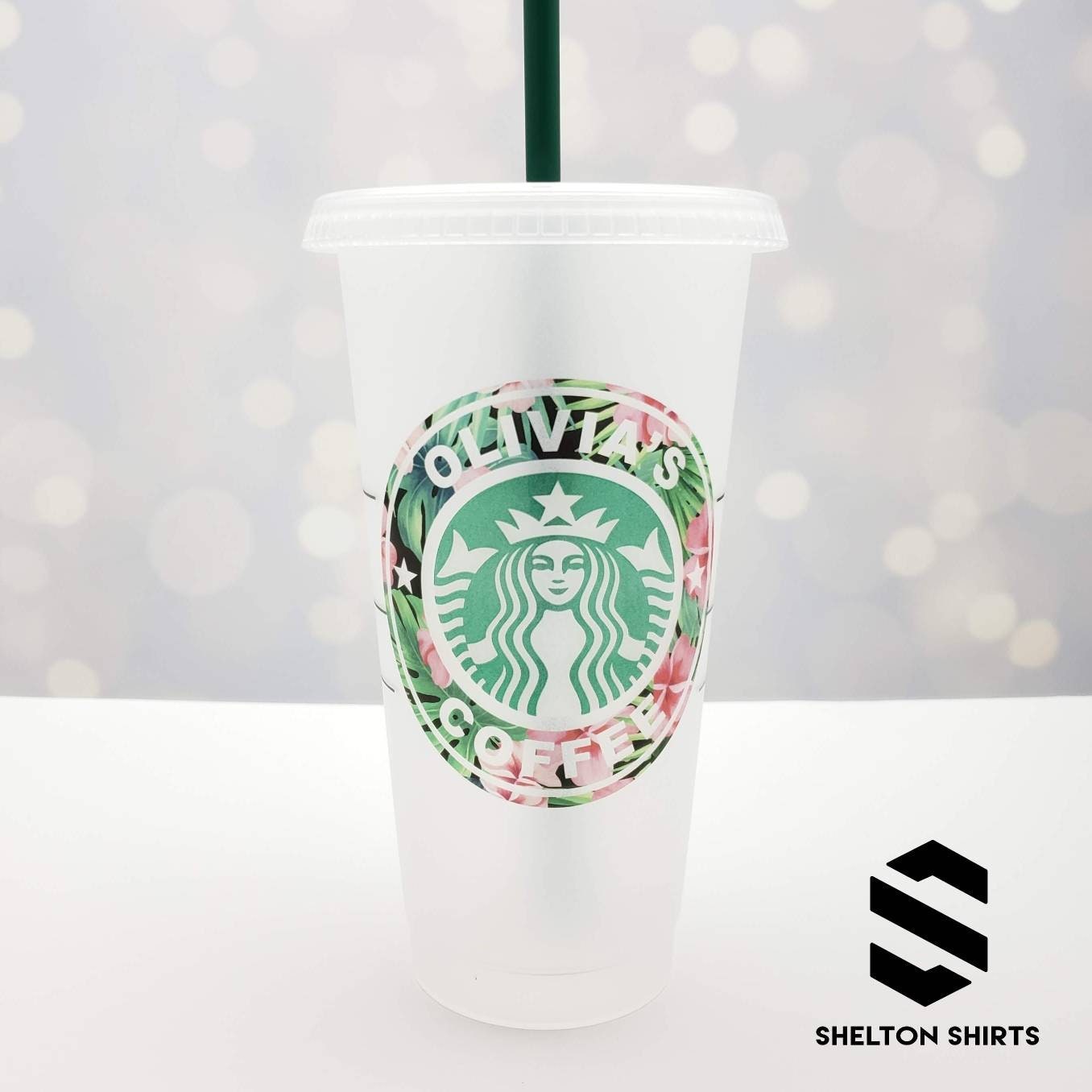 Personalized Hawaii Floral Sticker for 24 oz Starbucks Cold Cup