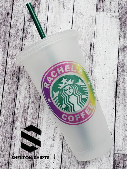 Personalized Rainbow Decal on Starbucks 24 oz Venti Reusable Cold Cup