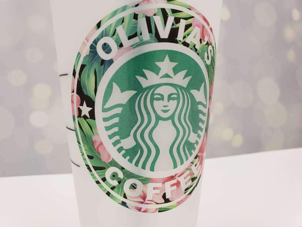 Personalized Hawaii Floral Decal applied to 24 oz Starbucks Cold Cup