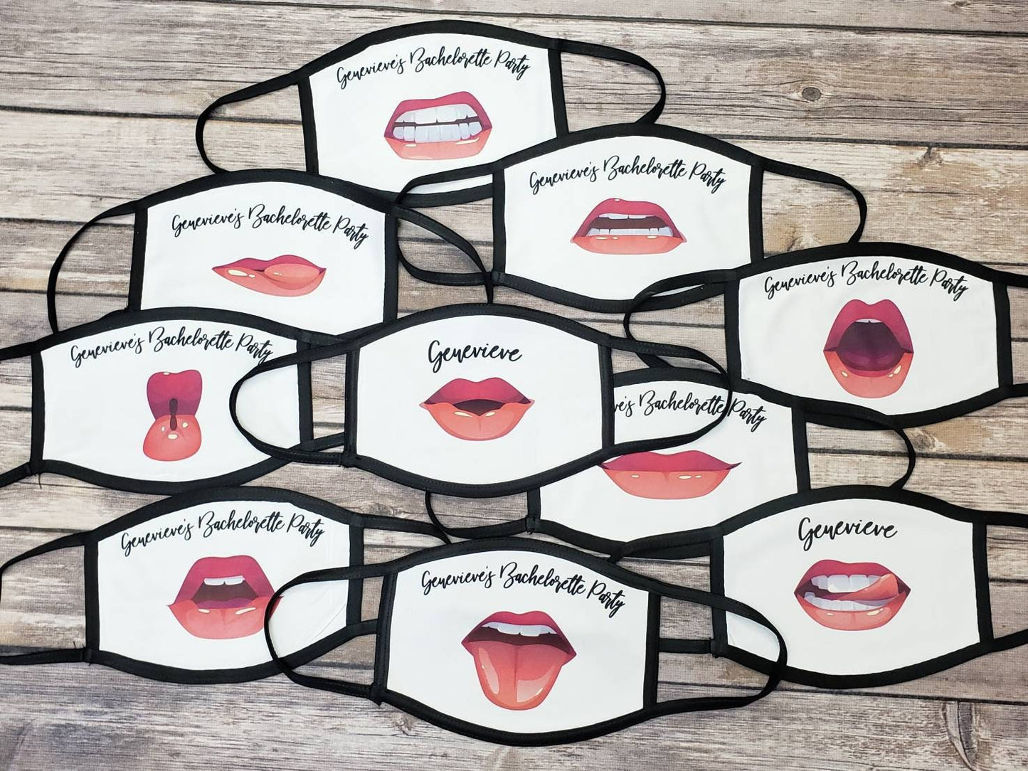 Bachelorette Party Lips Face Mask with Personalized Text - Set of 5 Masks