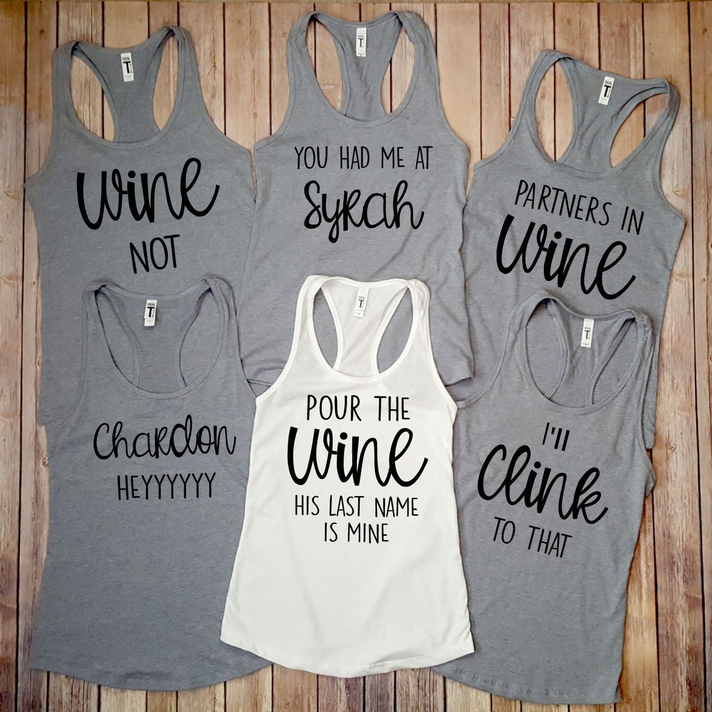 Bachelorette Party Pour the Wine His Last Name is Mine and I Do Crew Tank Tops