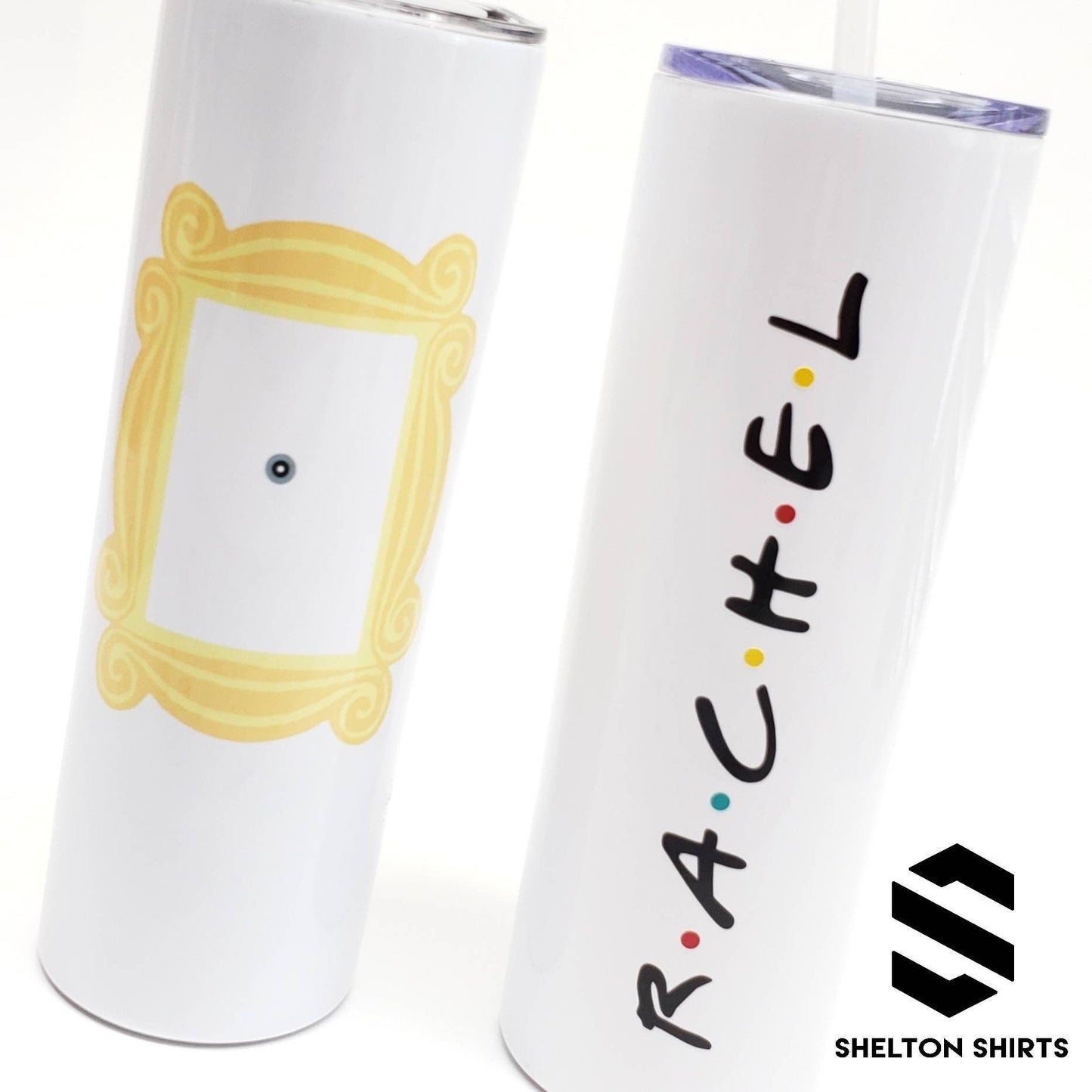 Tumbler with Yellow Frame and Peephole and Your Name in the F.R.I.E.N.D.S style on the back