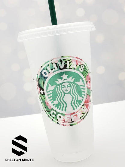 Personalized Hawaii Floral Sticker for 24 oz Starbucks Cold Cup