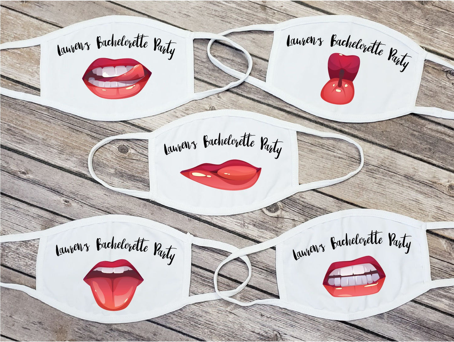 Bachelorette Party Lips Face Mask with Personalized Text - Single Mask