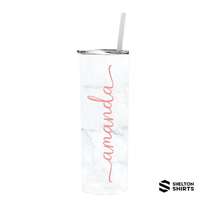 Marble Tumbler with Script Name in PERMANENT PRINT - 20 oz Hot or Cold Tumbler