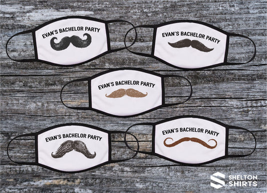 Bachelor Party Mustache Face Mask with Personalized Text - Set of 5 Masks