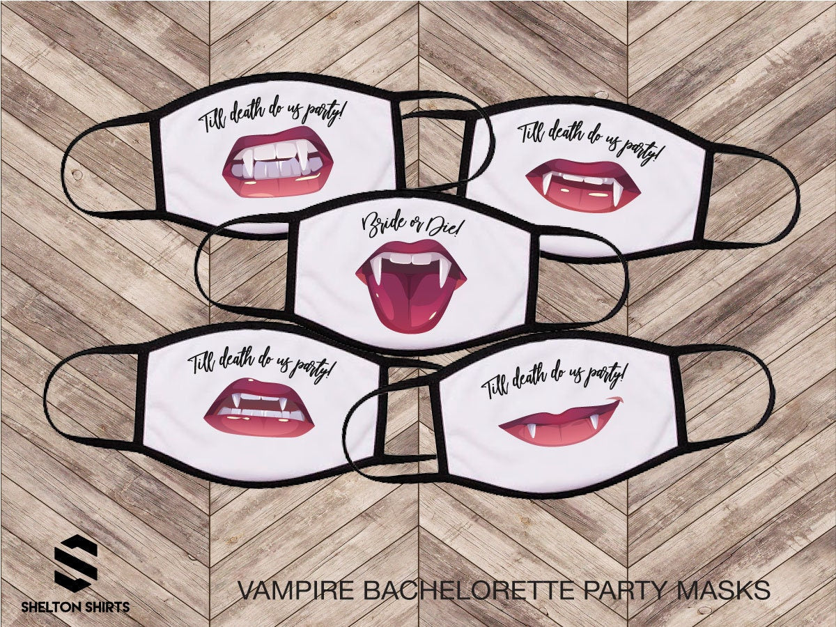 Vampire Bachelorette Party or Halloween Party Lips Face Mask with Personalized Text - Set of 5