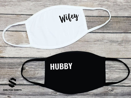 Wifey and Hubby Black and White Wedding Facemasks